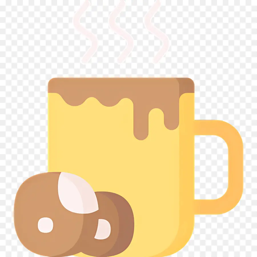 Chocolate Quente E Biscoitos，Caneca Amarela Com Vapor PNG