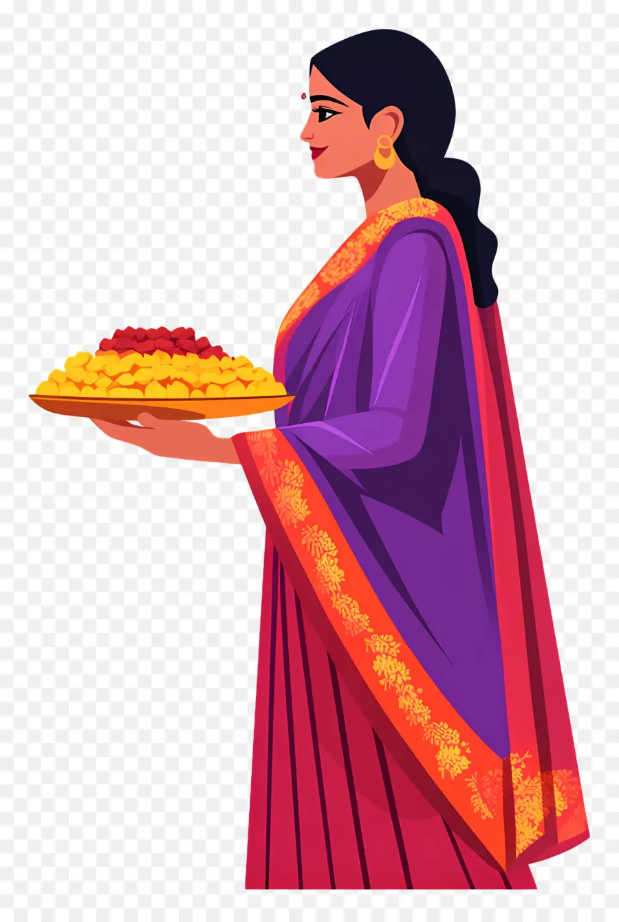 Chhath Puja，Mulher Em Saree Roxo PNG