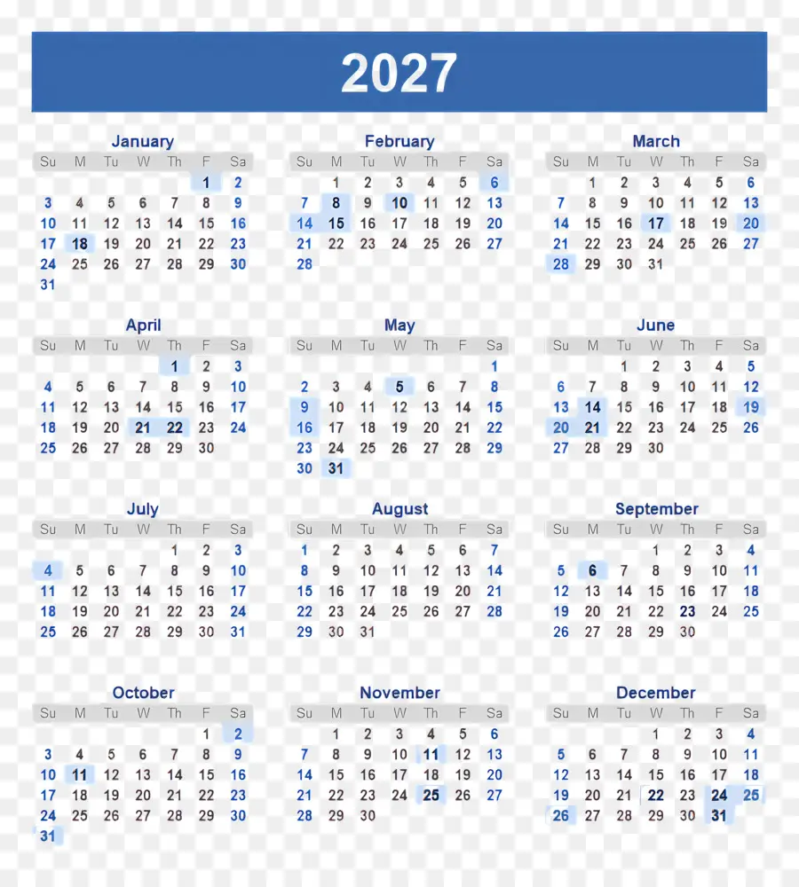 Calendário 2027，Calendário 2028 PNG