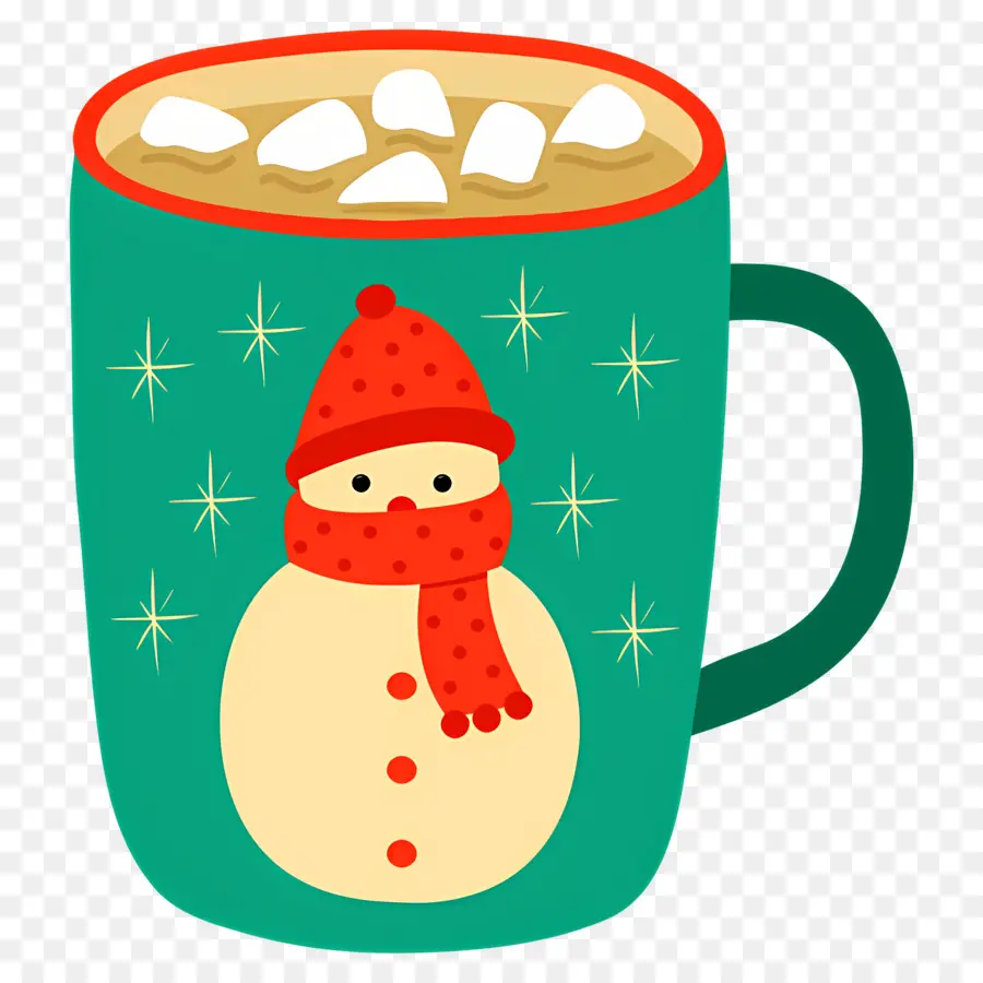 Chocolate Quente De Natal，Caneca Verde Com Boneco De Neve PNG