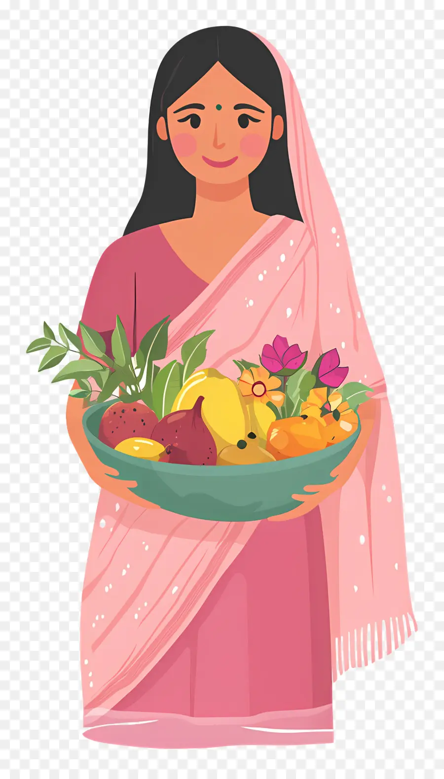 Chhath Puja，Mulher Com Cesta De Frutas PNG