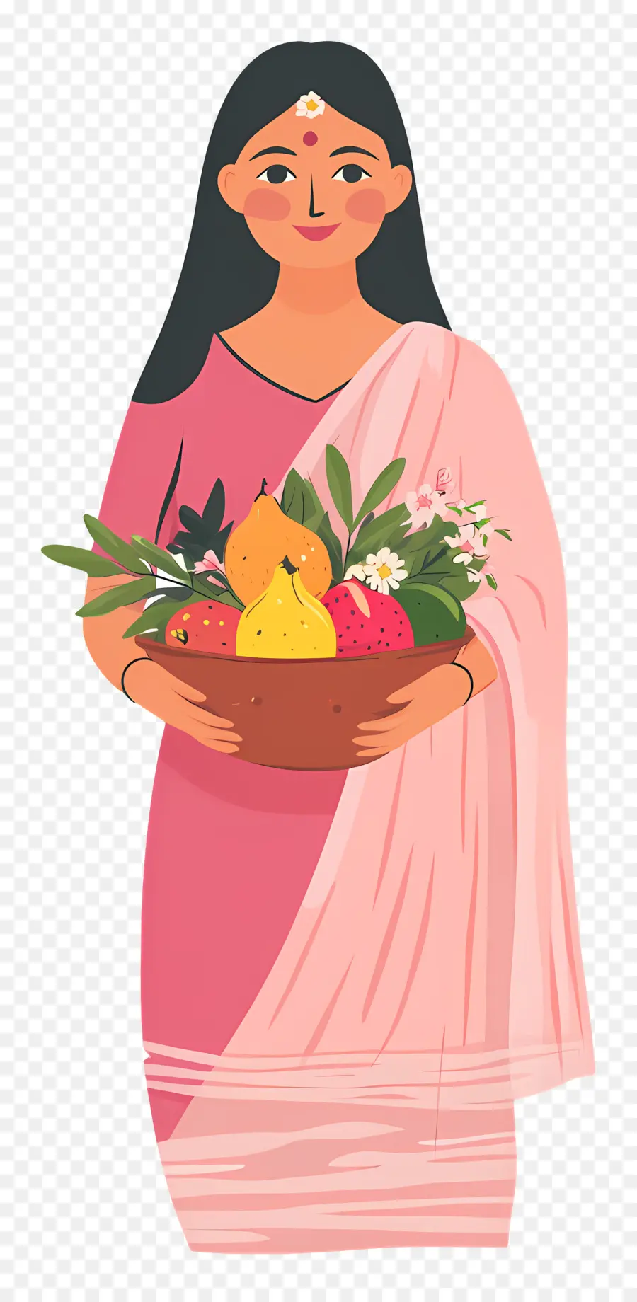 Chhath Puja，Mulher Com Cesta De Frutas PNG