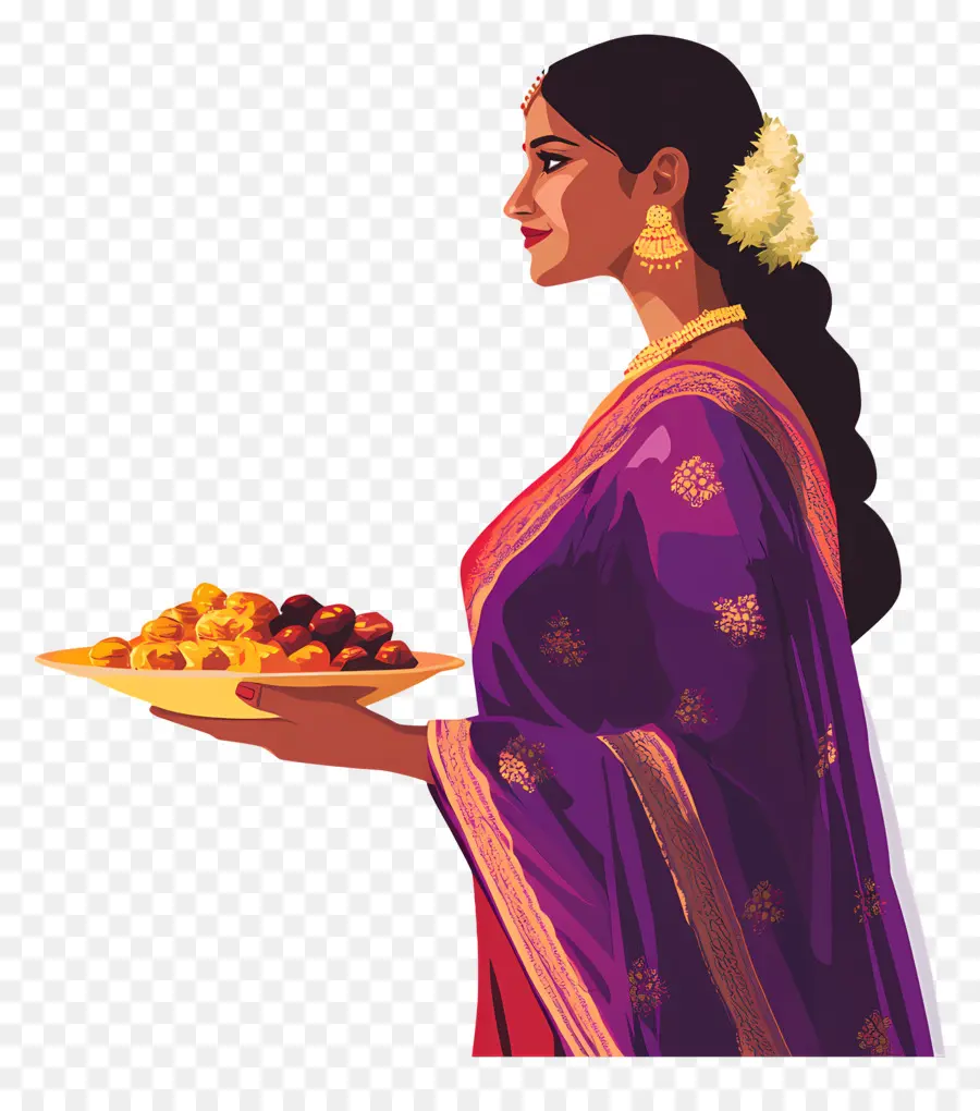 Chhath Puja，Mulher Em Saree Roxo PNG