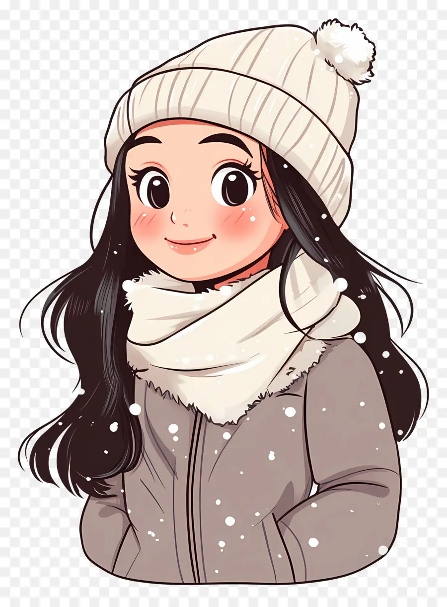 Garota De Inverno，Garota De Desenho Animado Com Chapéu Branco PNG