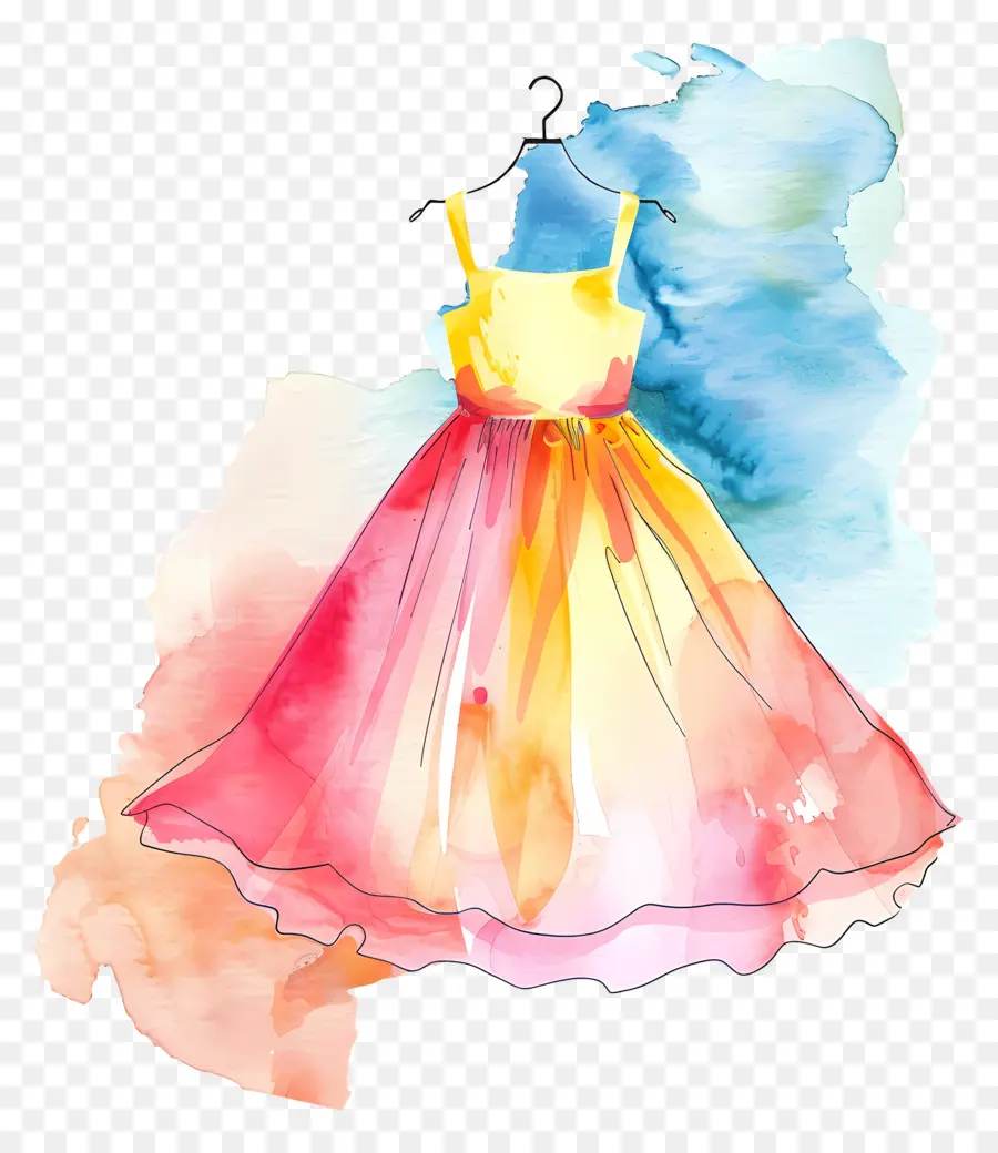 Vestido Aquarela，Vestido Colorido PNG