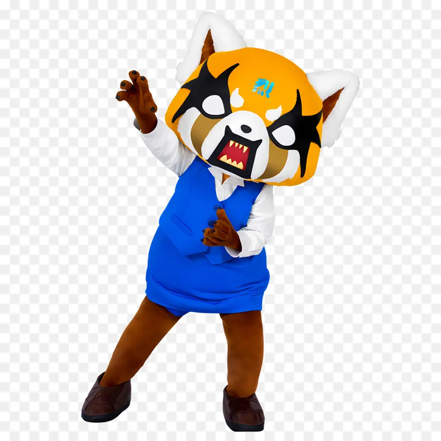 Aggretsuko，Panda Vermelho Com Roupa Azul PNG