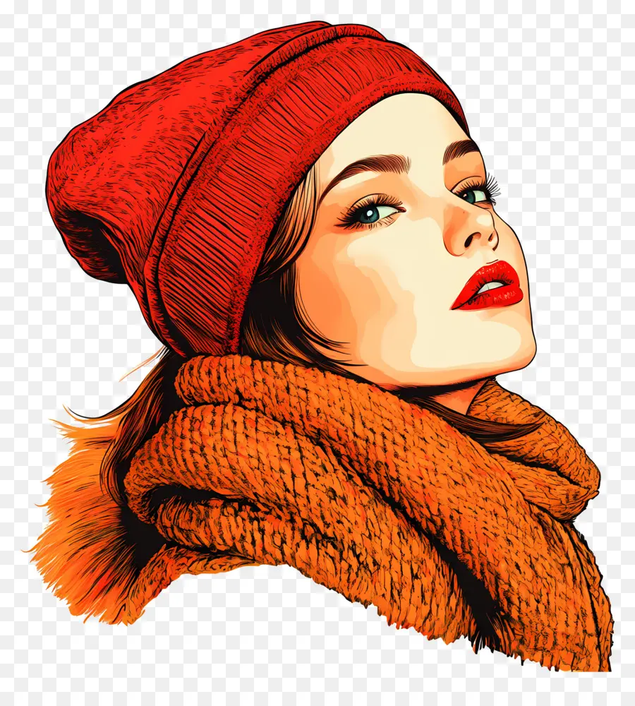 Garota De Inverno，Mulher Estilosa De Vermelho PNG