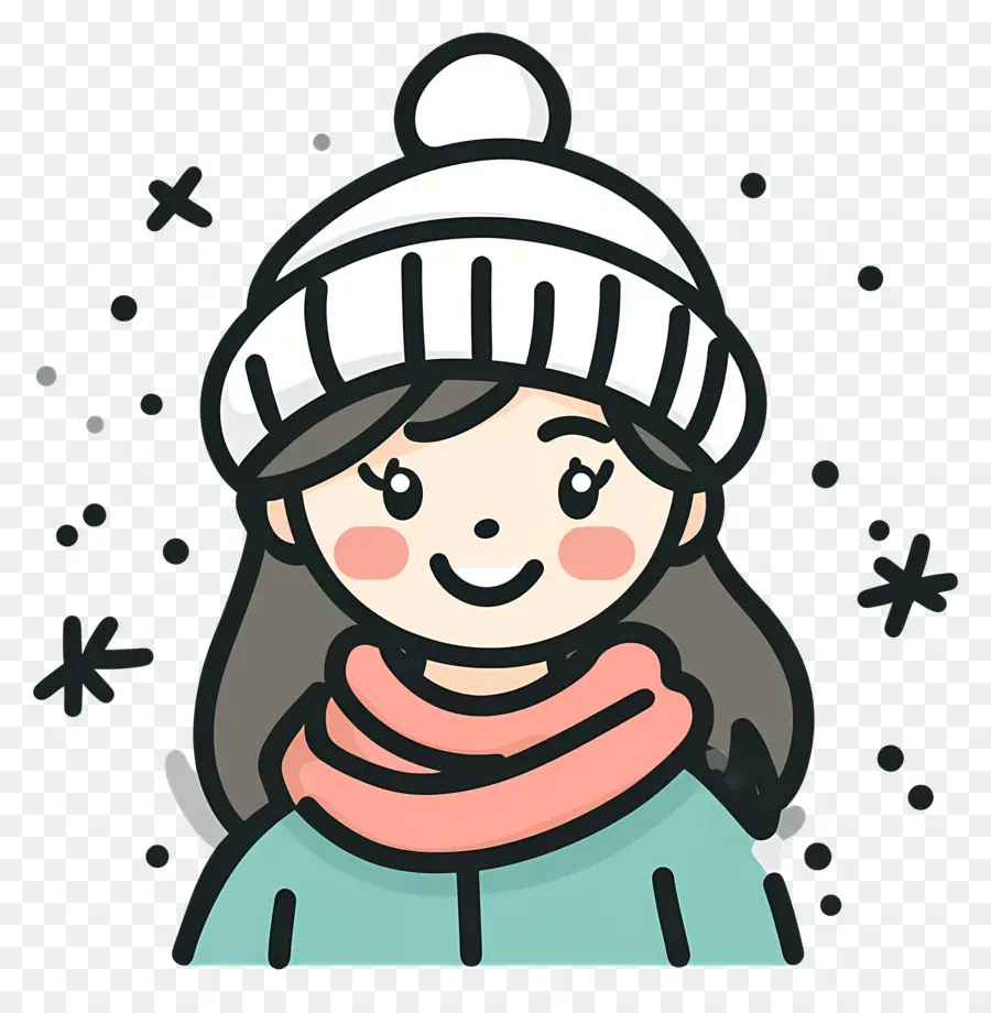 Garota De Inverno，Garota De Desenho Animado Com Chapéu Branco PNG