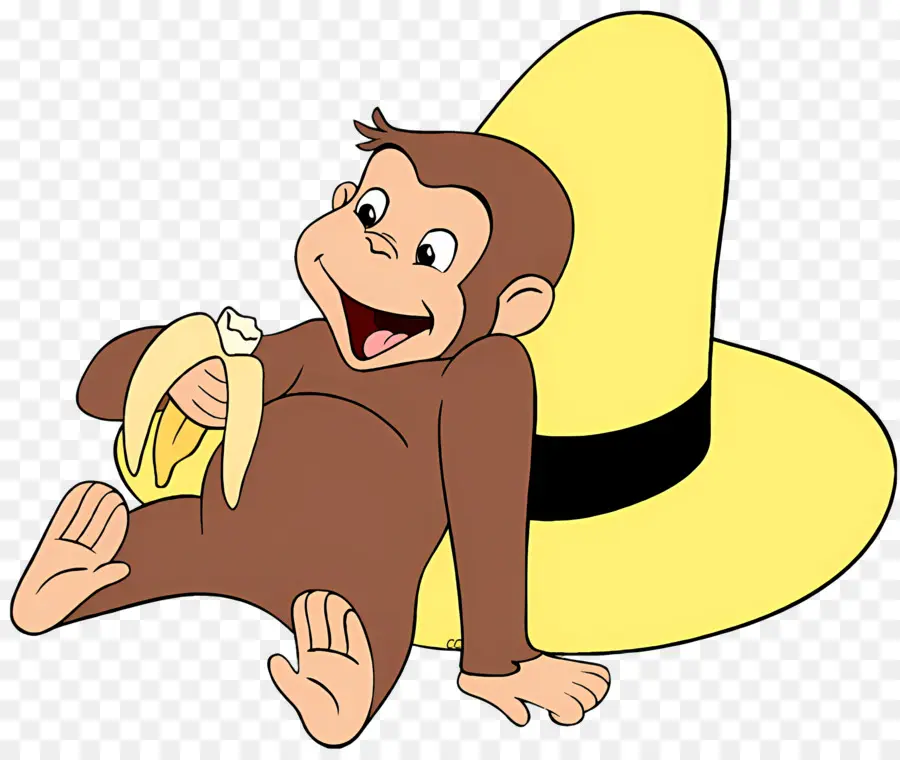 Curioso Jorge，Macaco Relaxando Com Banana PNG