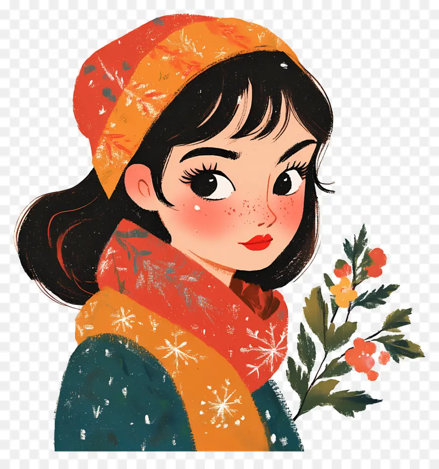 Garota De Inverno，Menina Com Flores PNG