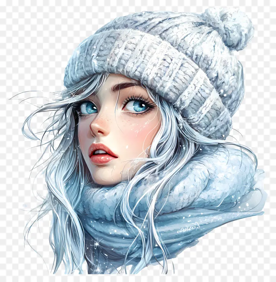 Garota De Inverno，Menina Com Cabelo Branco PNG