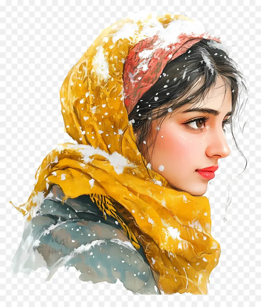 Garota De Inverno，Mulher Com Lenço Amarelo PNG