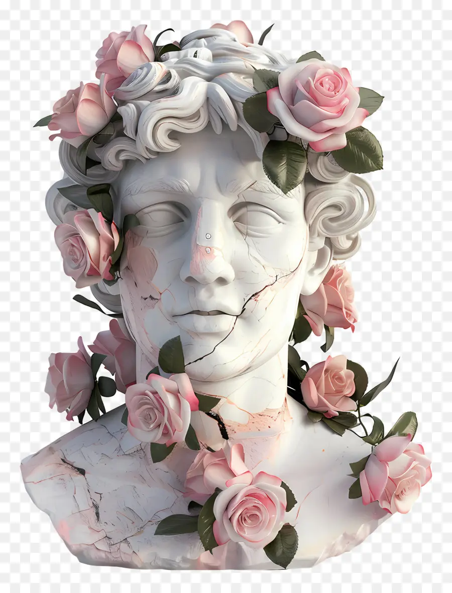 Escultura Em Mármore，Busto Com Rosas PNG