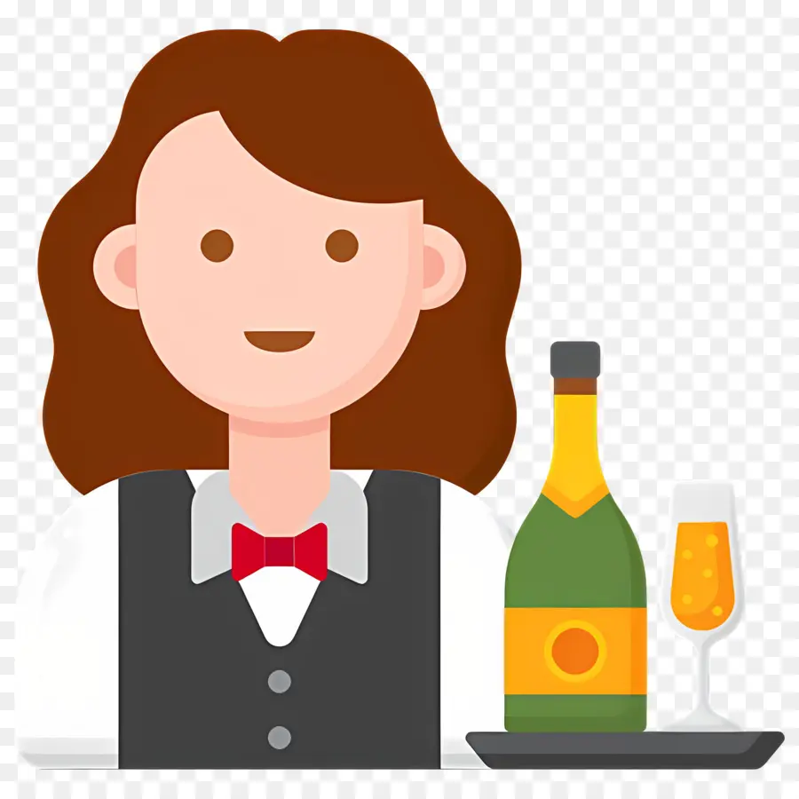 Barman，Garçonete Com Champanhe PNG