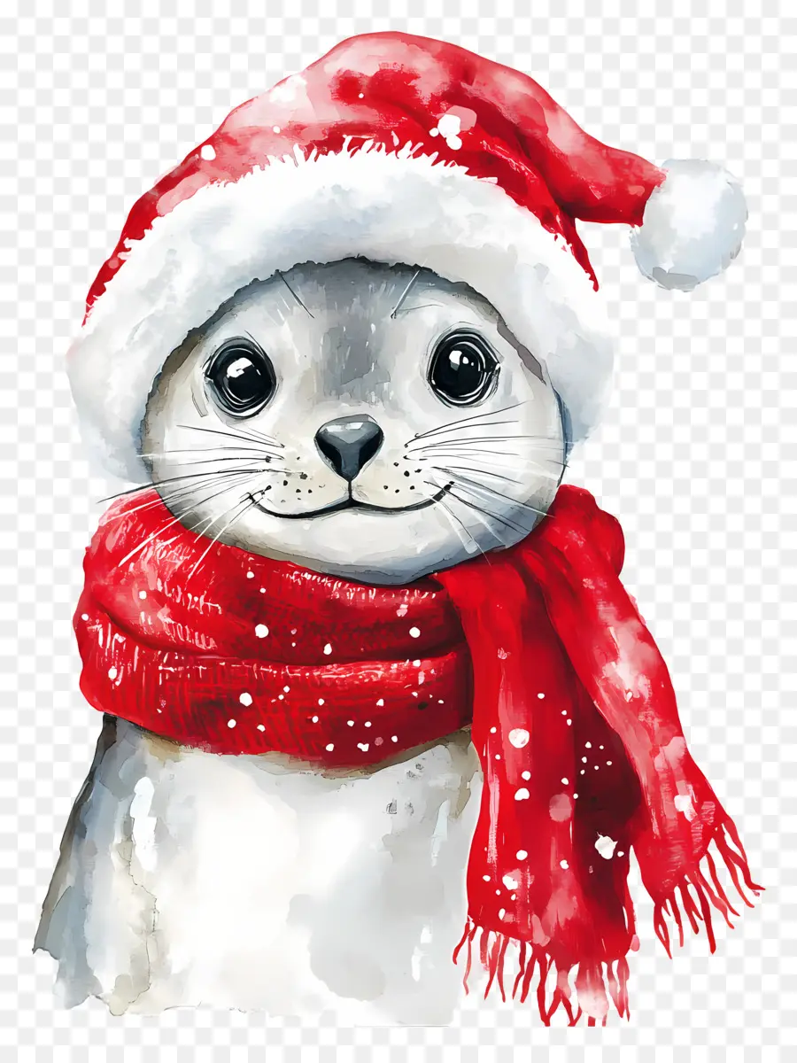 Selo De Natal，Selo Com Lenço Vermelho PNG