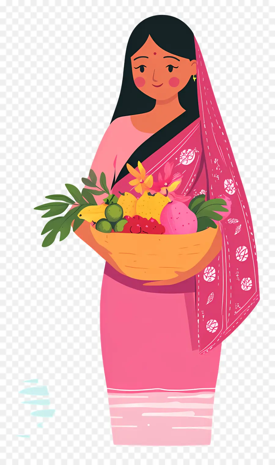 Chhath Puja，Mulher Com Cesta De Frutas PNG