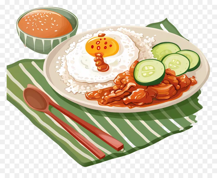 Nasi Lemak，Prato De Arroz E Ovo PNG