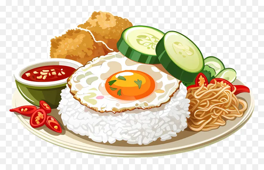 Nasi Lemak，Arroz Com Ovo Frito PNG