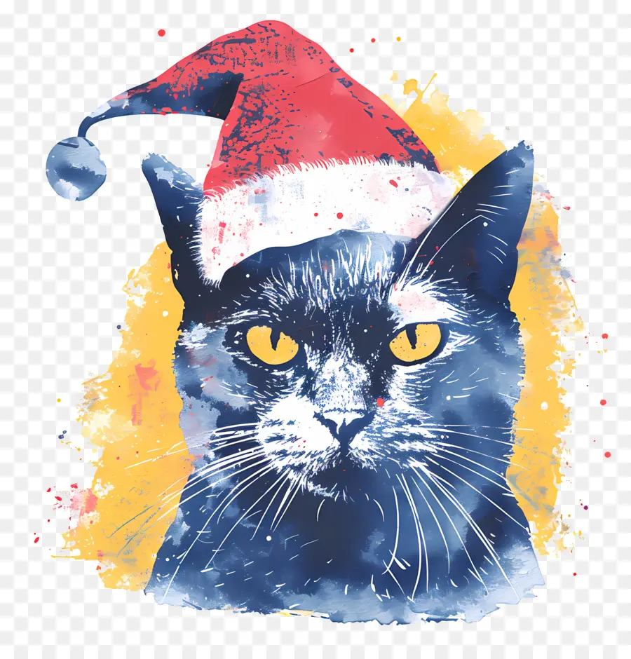 Gato De Natal，Gato Com Chapéu De Papai Noel PNG