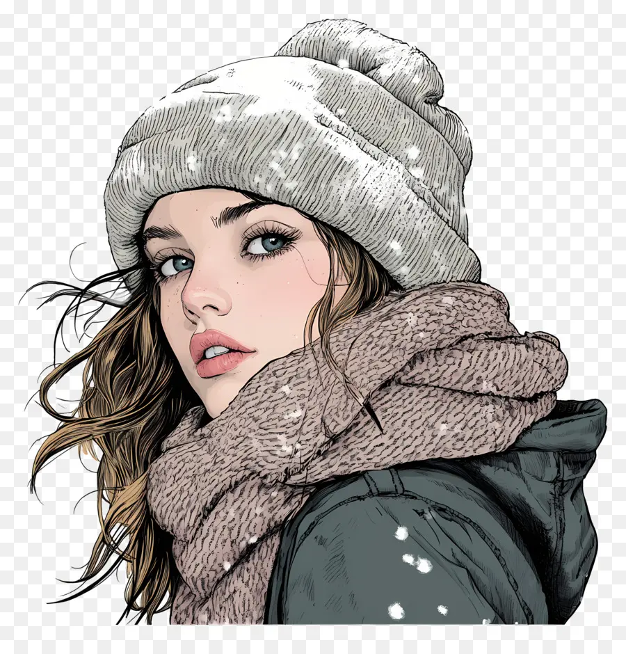 Garota De Inverno，Mulher Com Chapéu Branco PNG