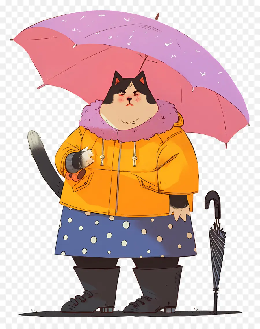 Gato De Anime，Gato Com Guarda Chuva Rosa PNG