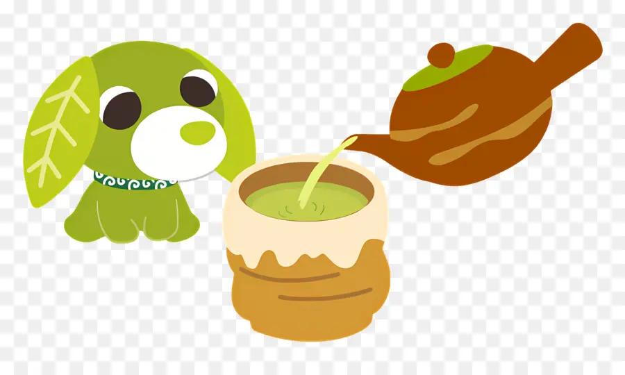 Ocha Ken，Cachorro Verde Com Chá PNG