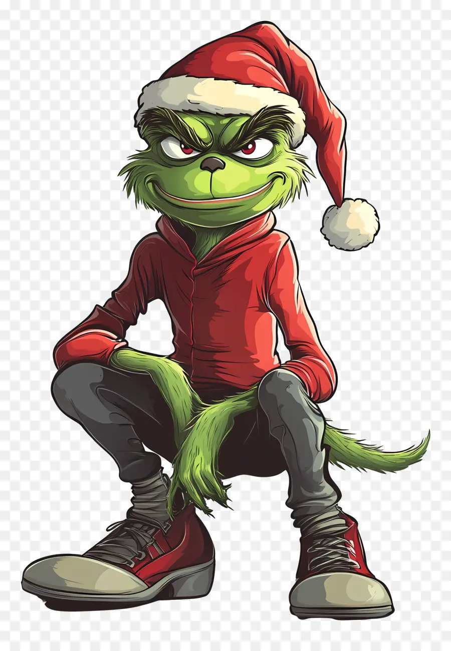 Grinch Dos Desenhos Animados，Grinch Com Chapéu De Papai Noel PNG