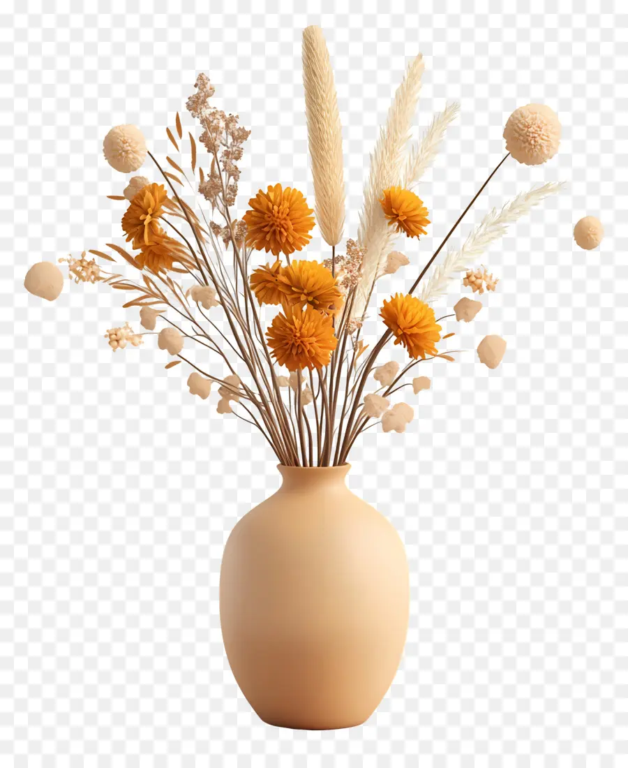 Arte Com Flores Secas，Flores Secas Em Vaso Minimalista PNG