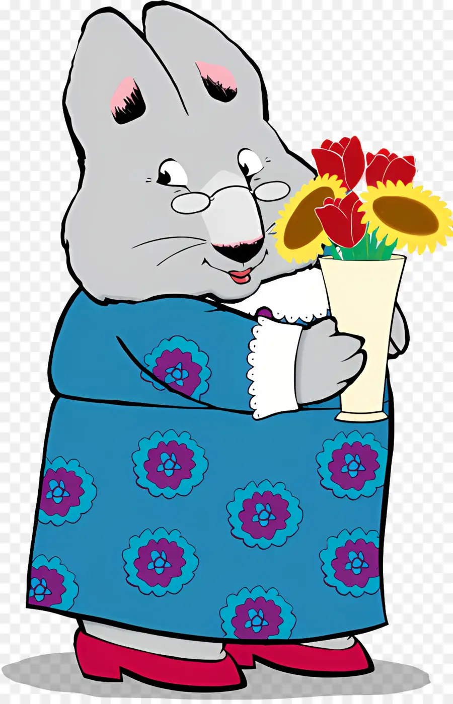 Max Rubi，Coelho Cinza Com Flores PNG