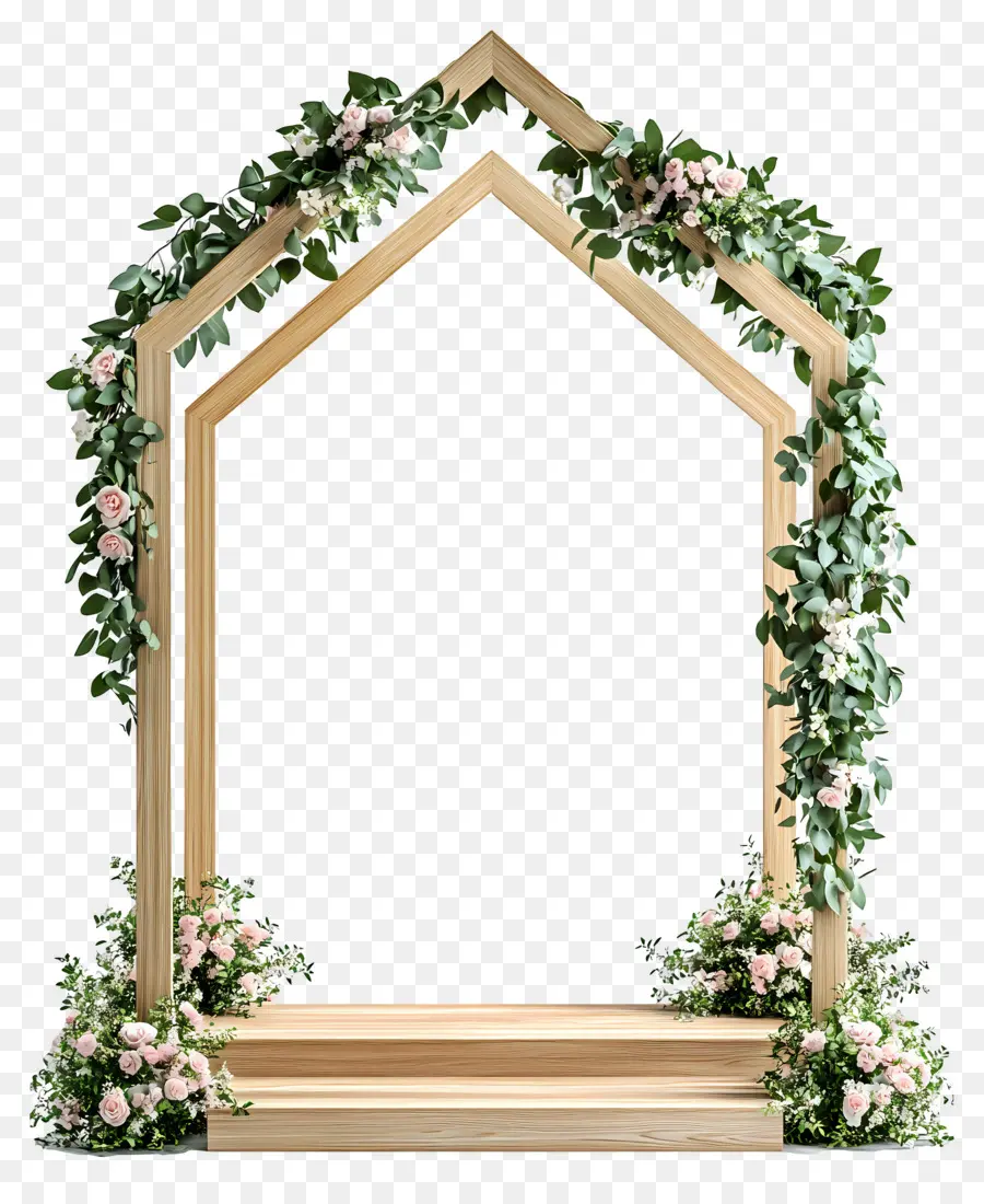 Fundo De Flor De Casamento，Arco Floral De Madeira PNG