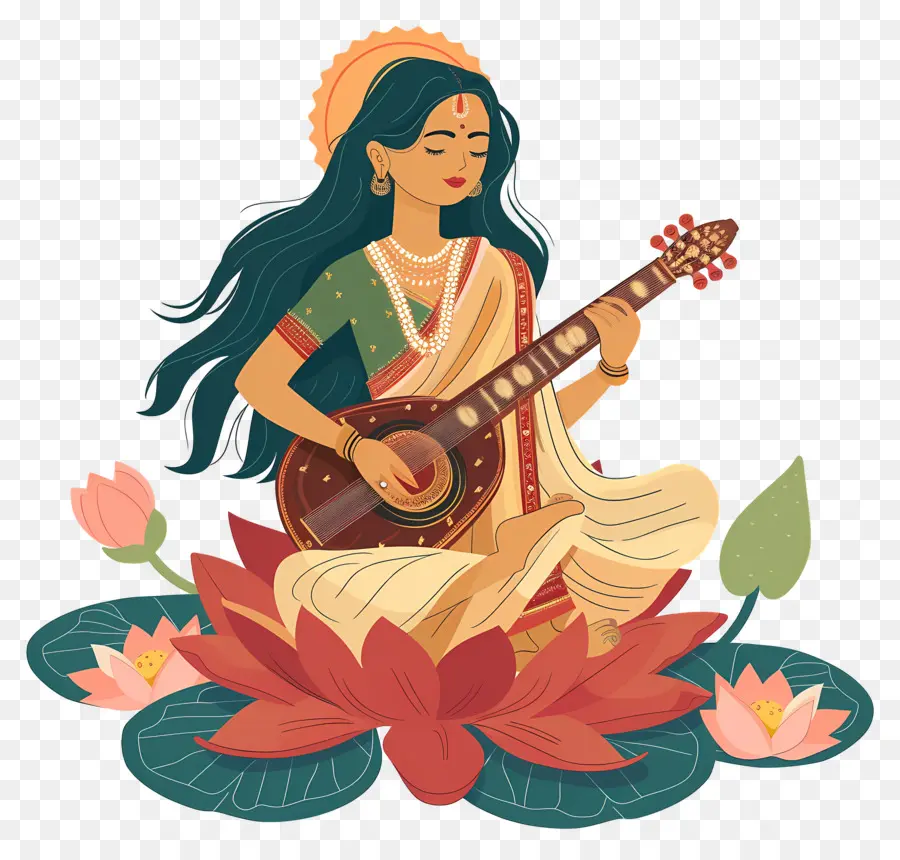 Vasant Panchami，Deusa Sarasvati PNG