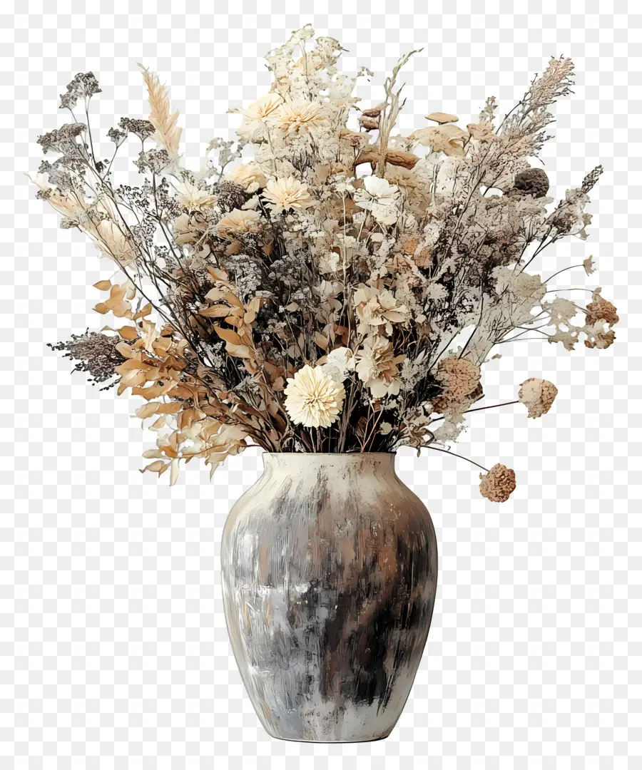 Arte Com Flores Secas，Arranjo De Flores Secas Em Vaso PNG