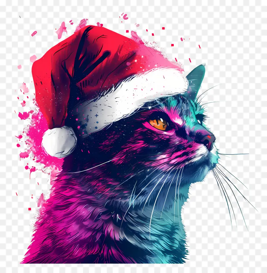 Gato De Natal，Gato Com Chapéu De Papai Noel PNG