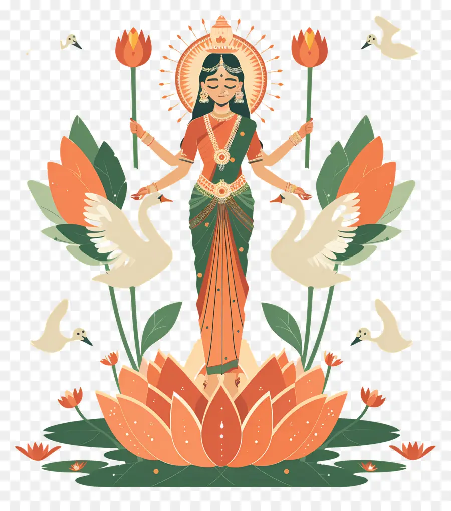 Vasant Panchami，Ilustração Da Deusa Com Lótus PNG