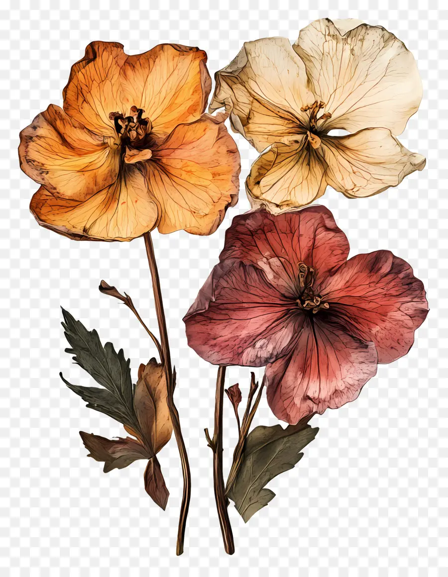 Arte Com Flores Secas，Flores Laranja PNG