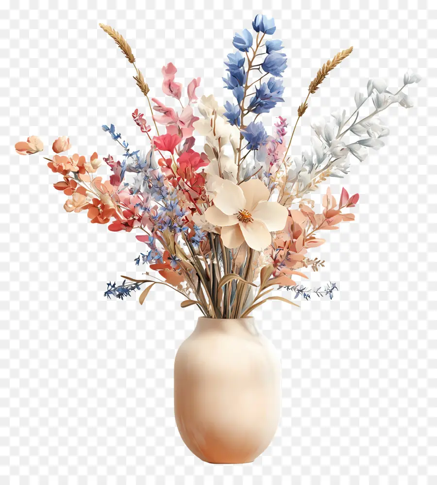 Arte Com Flores Secas，Flores Coloridas Em Vaso PNG