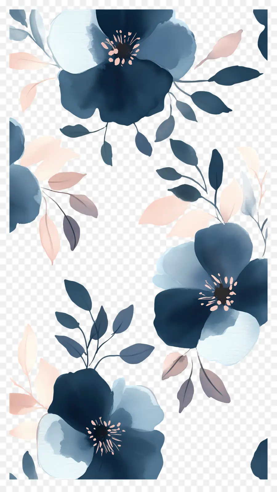 Fundo De Flor，Padrão Floral Azul Escuro PNG