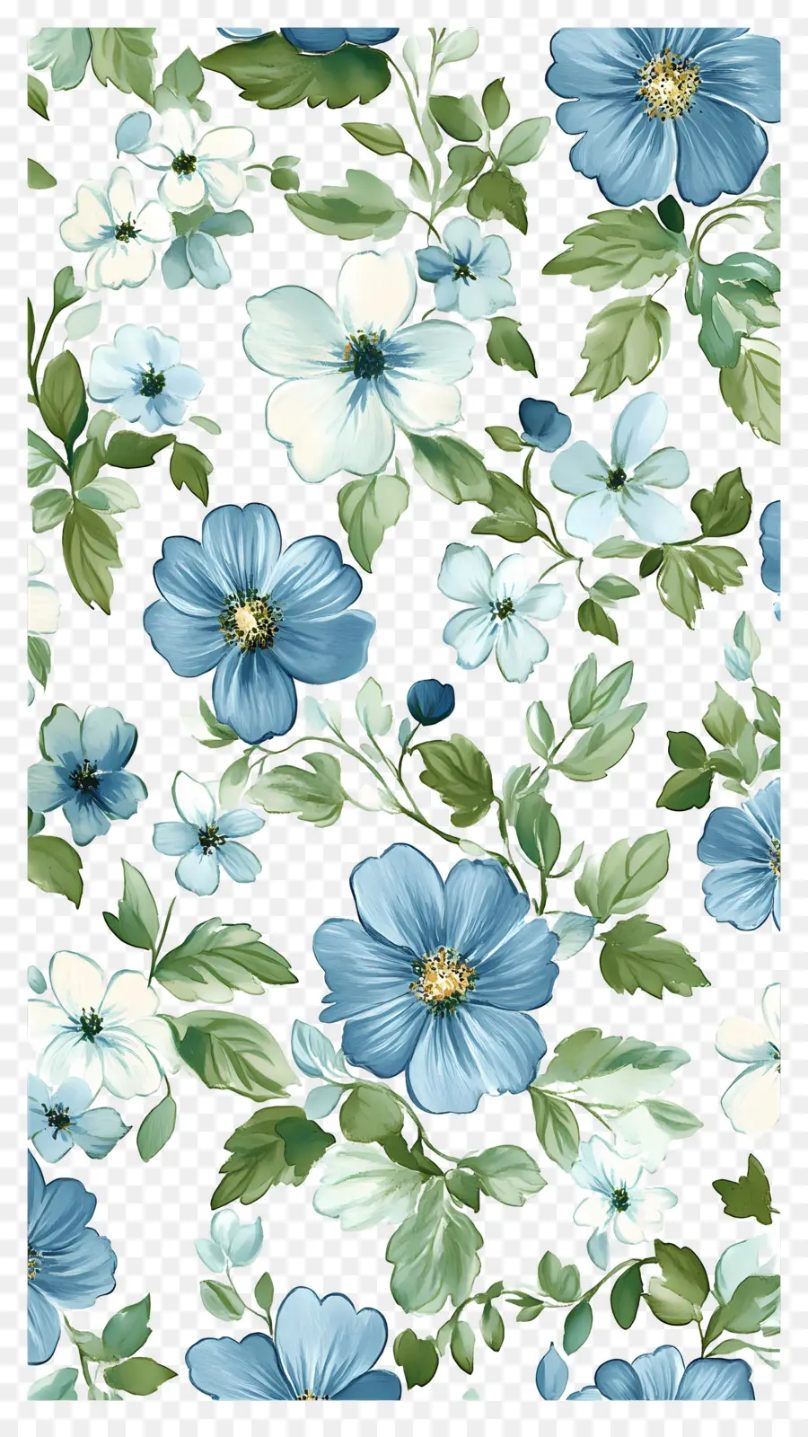 Fundo De Flor，Padrão Floral Azul E Branco PNG