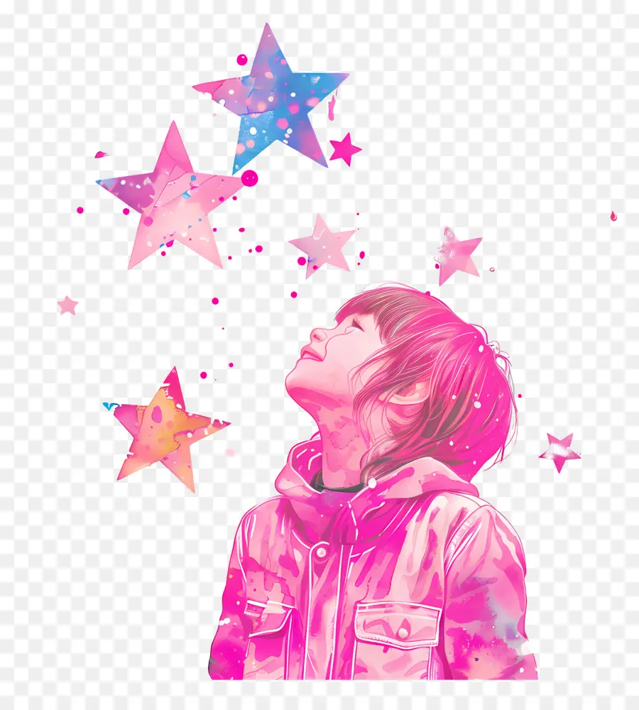 Garota Anime，Menina Com Estrelas PNG