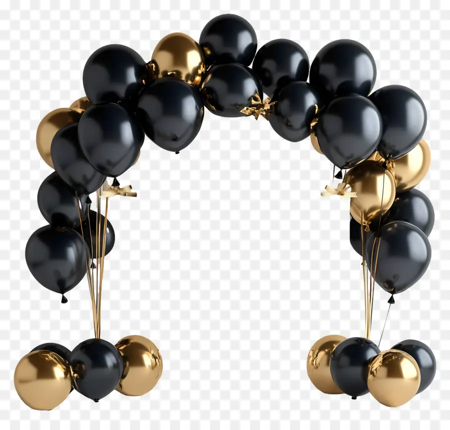 Fundo De Aniversário，Arco De Balões Preto E Dourado PNG