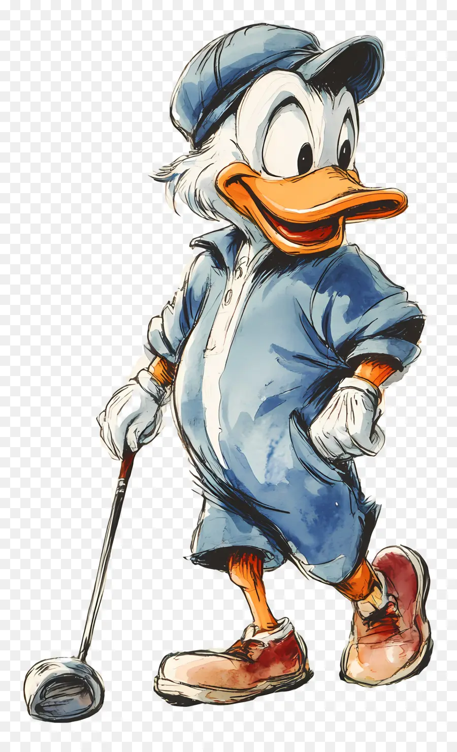 Pato Donald，Pato De Desenho Animado Com Taco De Golfe PNG