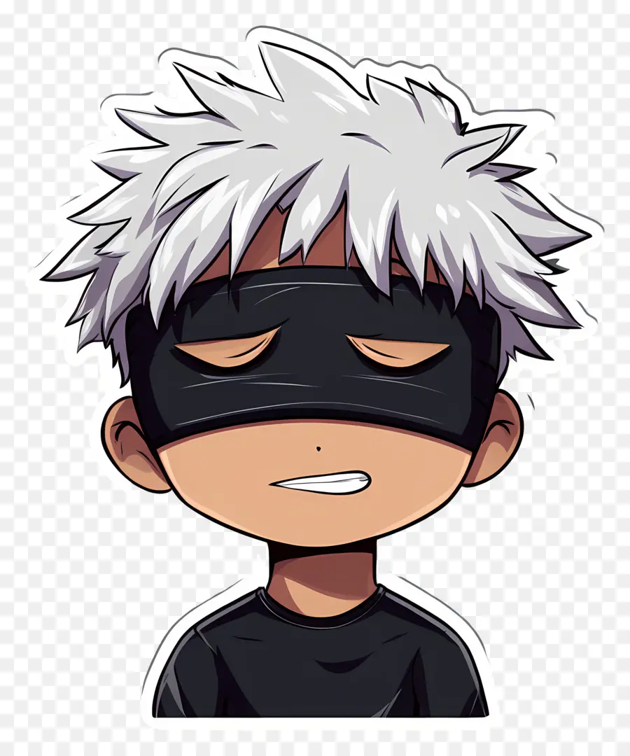 Gojo，Personagem Chibi Com Cabelo Branco E Máscara PNG