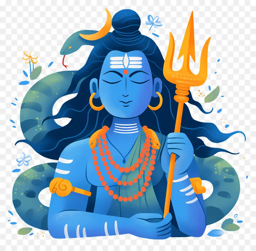 Maha Shivaratri，Divindade Azul Com Tridente E Cobra PNG