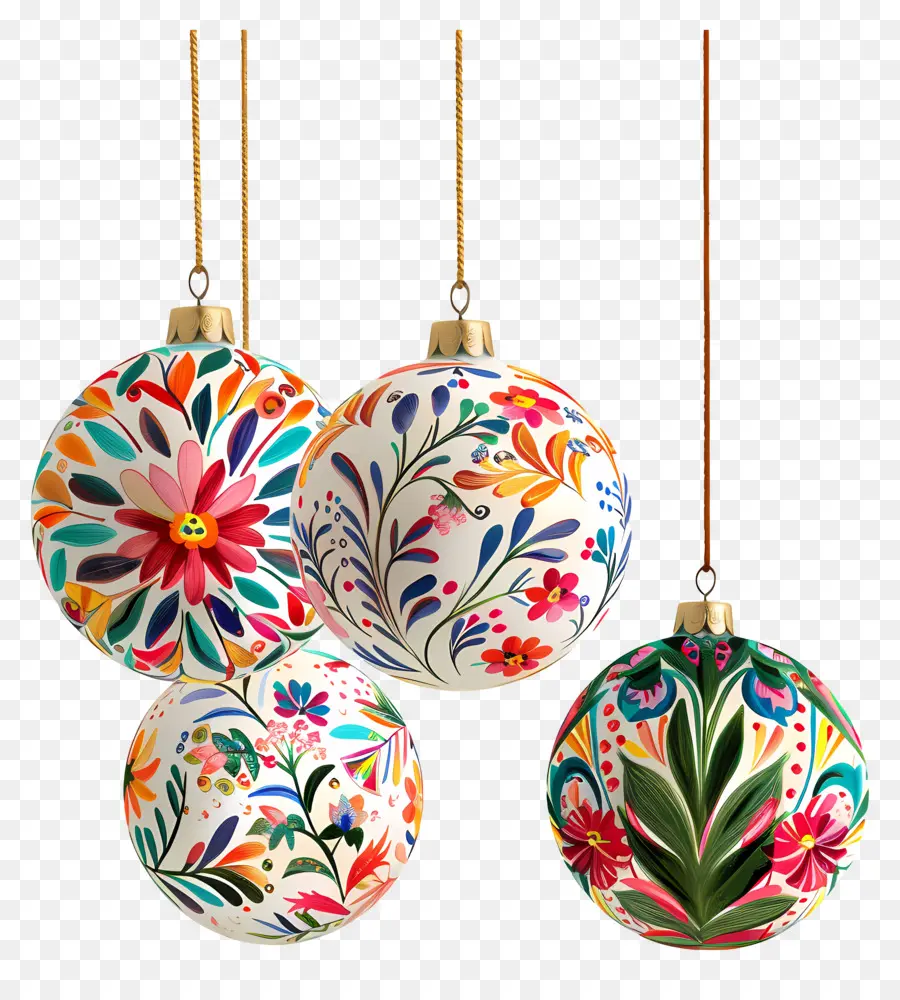 Enfeites Florais De Bola，Ornamentos Florais Coloridos PNG