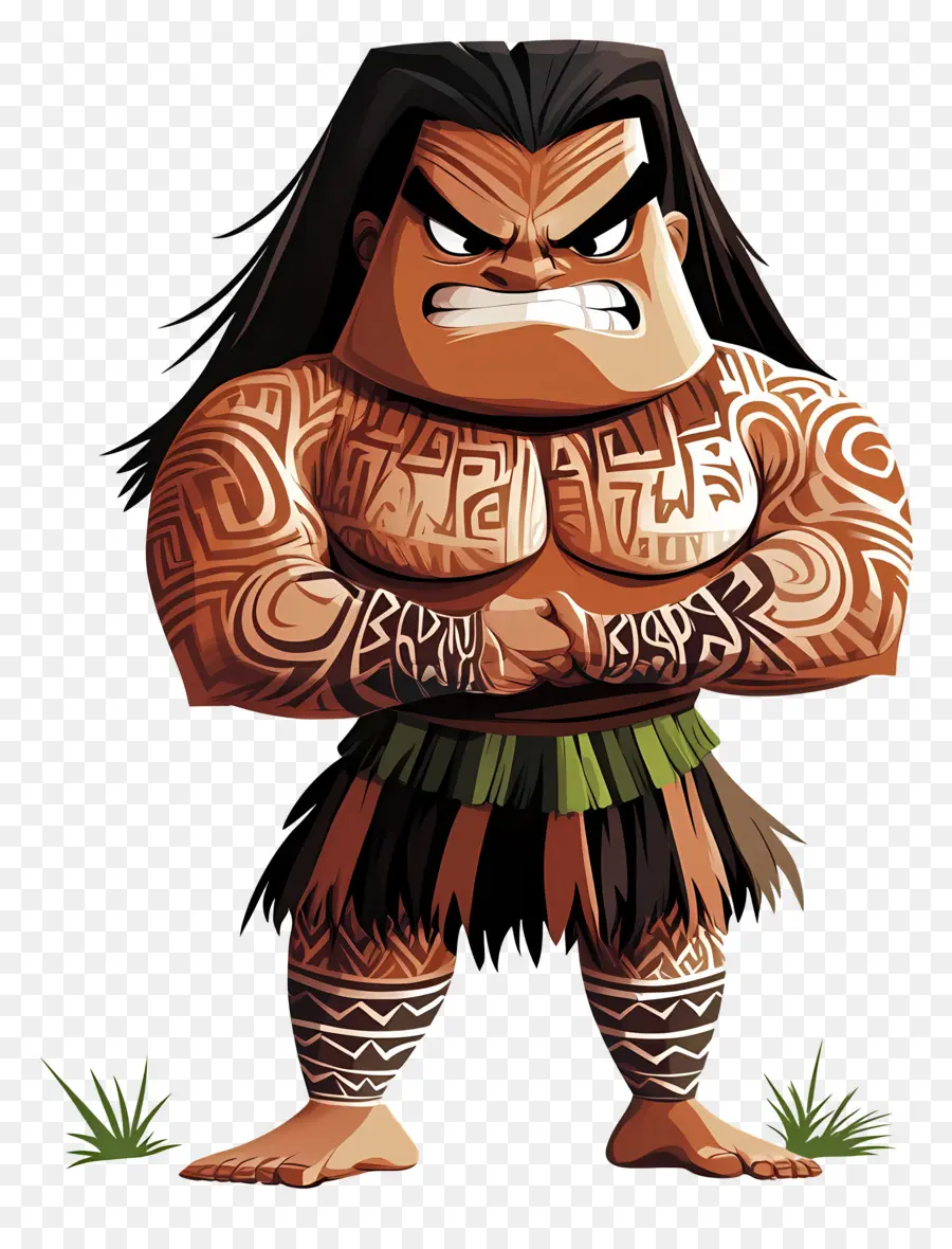 Haka，Guerreiro De Desenho Animado Com Tatuagens Tribais PNG