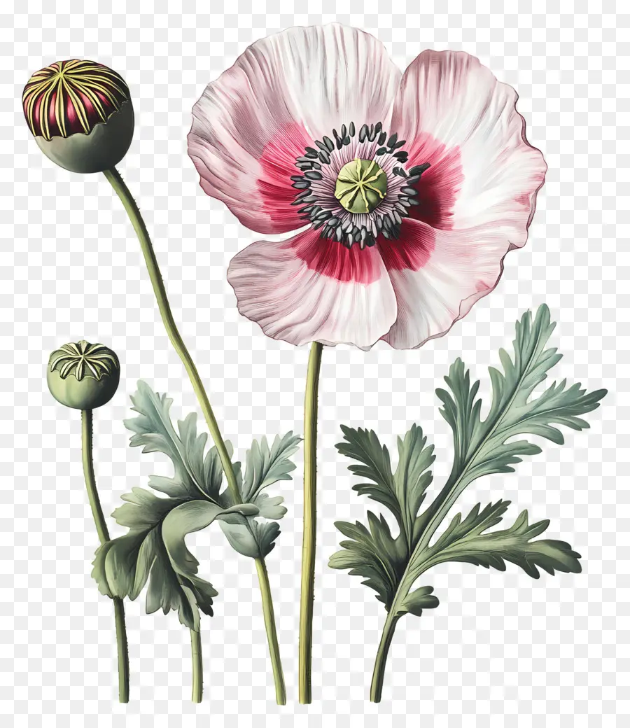 Flor Vintage，Papoila Vermelha PNG