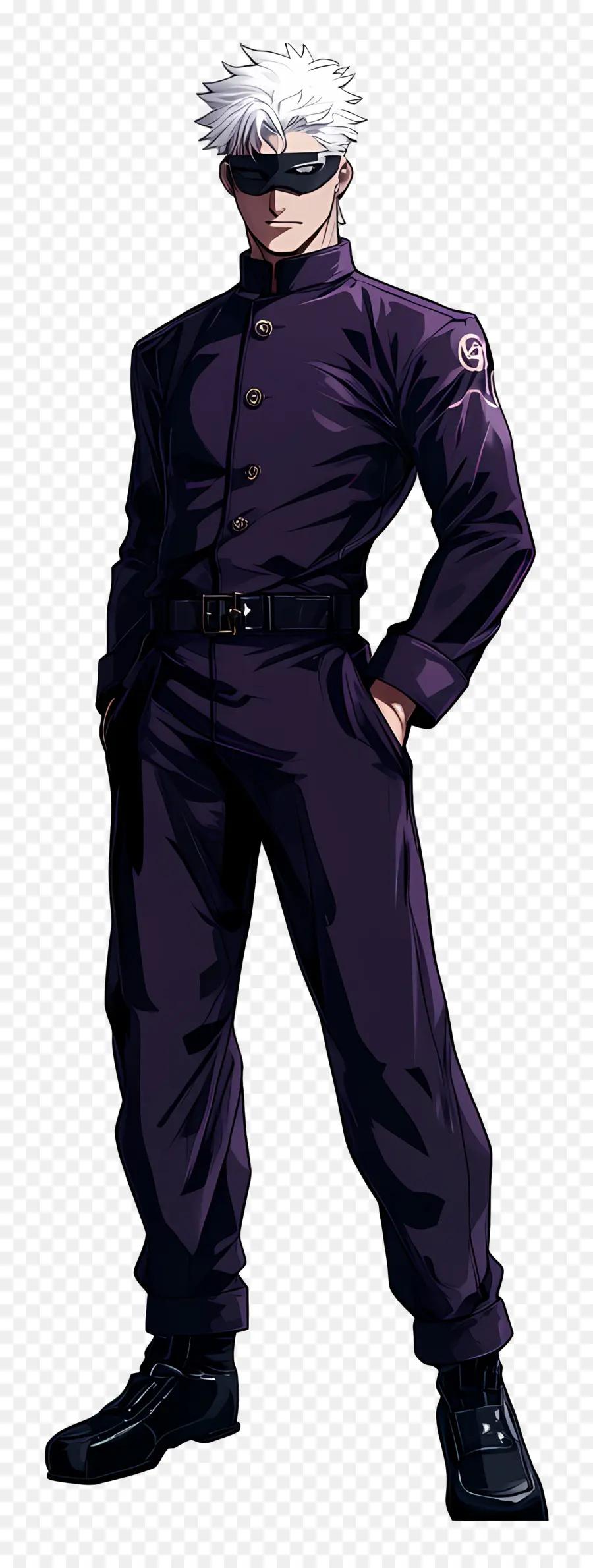 Gojo，Personagem De Cabelos Brancos Em Roupa Preta PNG