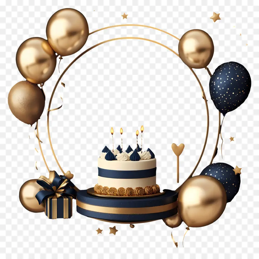 Fundo De Aniversário，Bolo Dourado E Azul PNG