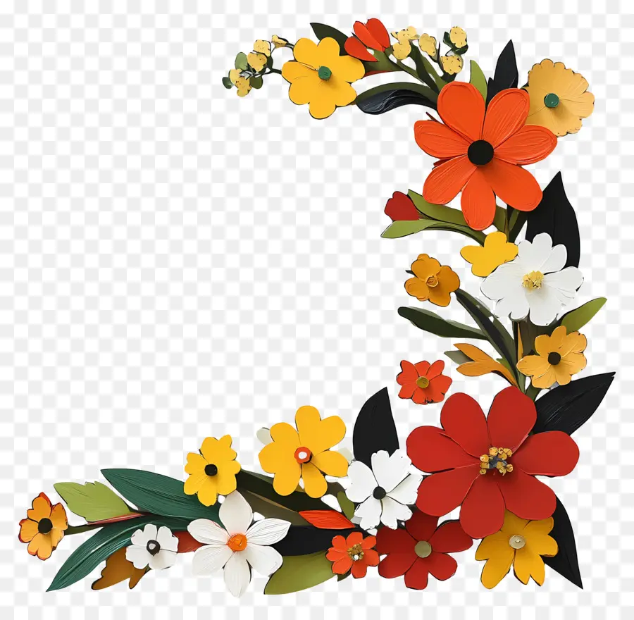 Canto Das Flores，Canto Floral Vermelho E Amarelo PNG