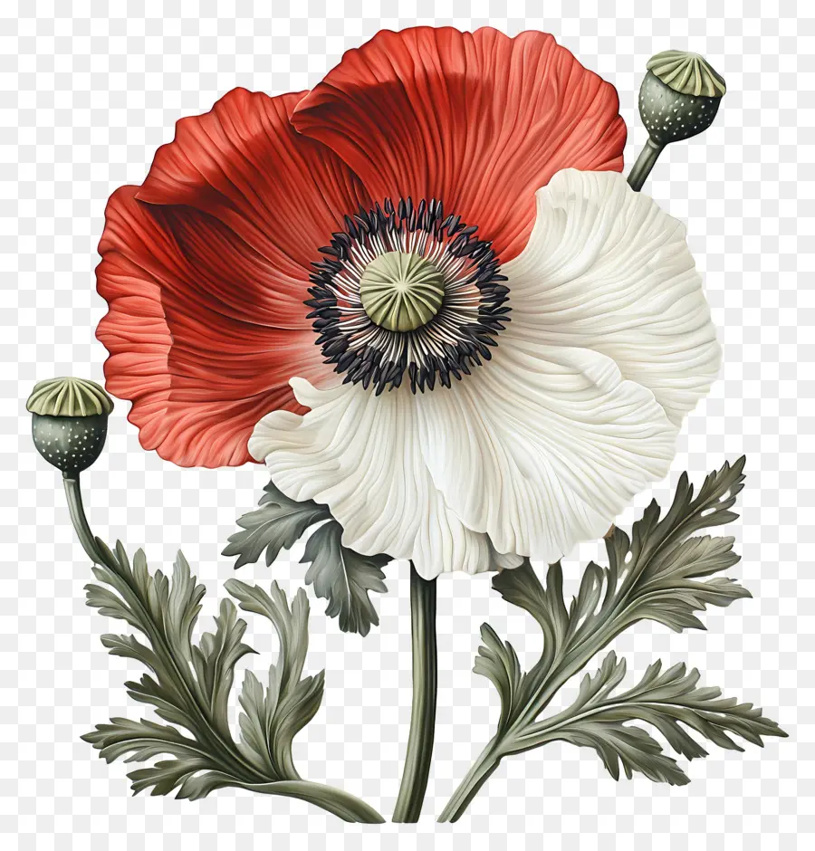 Flor Vintage，Papoila Vermelha PNG